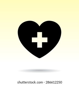Heart with cross sign icon, vector illustration. Flat design style