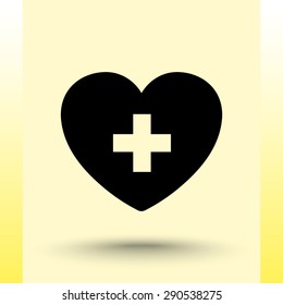 Heart with cross sign icon, vector illustration. Flat design style
