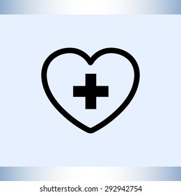 Heart with cross sign icon, vector illustration. Flat design style