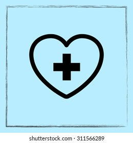 Heart with cross sign icon, vector illustration. Flat design style