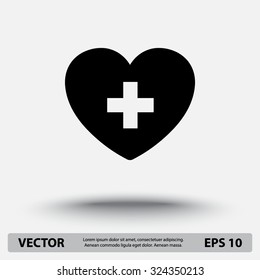 Heart with cross sign icon, vector illustration. Flat design style