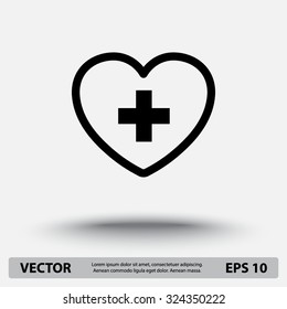 Heart with cross sign icon, vector illustration. Flat design style