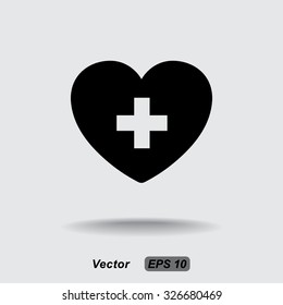 Heart with cross sign icon, vector illustration. Flat design style