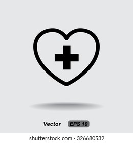 Heart with cross sign icon, vector illustration. Flat design style