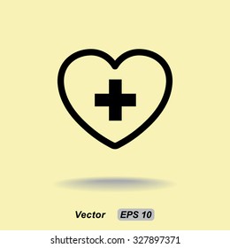 Heart with cross sign icon, vector illustration. Flat design style