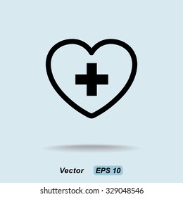 Heart with cross sign icon, vector illustration. Flat design style