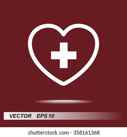 Heart with cross sign icon, vector illustration. Flat design style