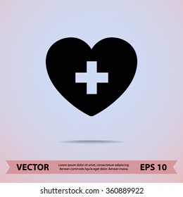 Heart with cross sign icon, vector illustration. Flat design style