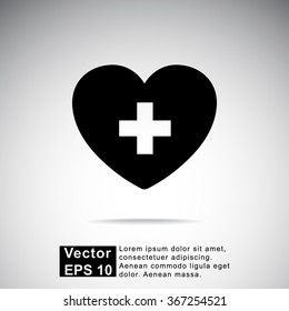 Heart with cross sign icon, vector illustration. Flat design style