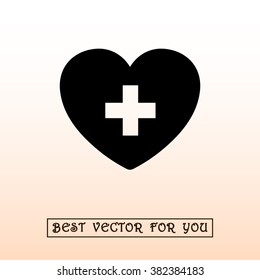 Heart with cross sign icon, vector illustration. Flat design style