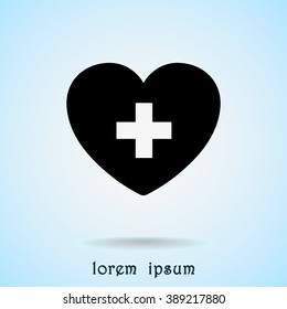 Heart with cross sign icon, vector illustration. Flat design style