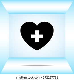 Heart with cross sign icon, vector illustration. Flat design style