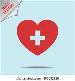Heart with cross sign icon, vector illustration. Flat design style