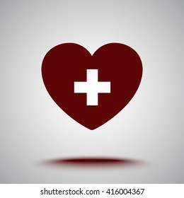 Heart with cross sign icon, vector illustration. Flat design style
