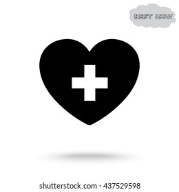 Heart with cross sign icon, vector illustration. Flat design style