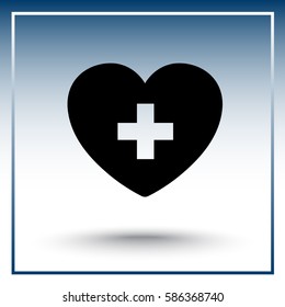 Heart with cross sign icon, vector illustration. Flat design style