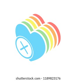 heart with cross. simple silhouette. Stack of colorful isometric icons on white background