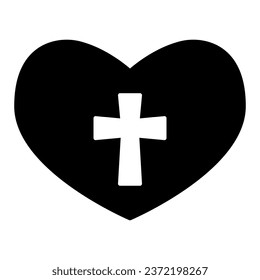 Heart with a cross solid icon. Christian crucifix in love symbol glyph style pictogram on white background. Love of God for mobile concept and web design. Vector graphics