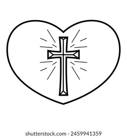 Heart and Cross Stamp for Mugs, T-shirts, Flyers, Posters and More! Christian Vector with Shines. Black Isolated.
