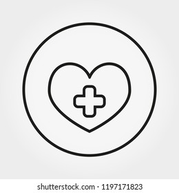 Heart with cross. Universal icon for web and mobile application. Vector illustration on a white background. Editable Thin line.