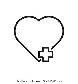 Heart with a cross vector icon. Healthcare, Medical symbol. Doctor's day sign, emblem isolated on white background with shadow. Flat style for graphic and web design, logo. EPS10 pictogram