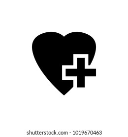 Heart with a cross vector icon on the white background