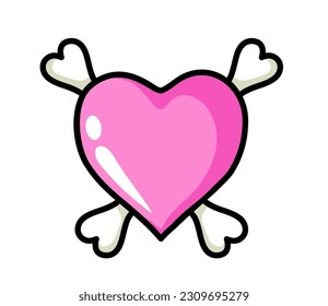 Heart with crossbones. Element of Valentine's Day icon. Cute heart and bones cross icon  for baner, web and mobile. Vector illustration isolated on white
