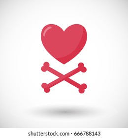 Heart and crossbones vector flat icon, flat design of love, Valentine's day or broken heart object with round shadow isolated on the white background, vector illustration