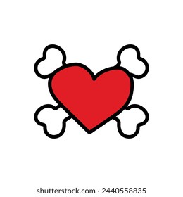 Heart and Crossbones.Hand Drawn Icon.