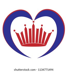 Heart with crown decoration red and blue