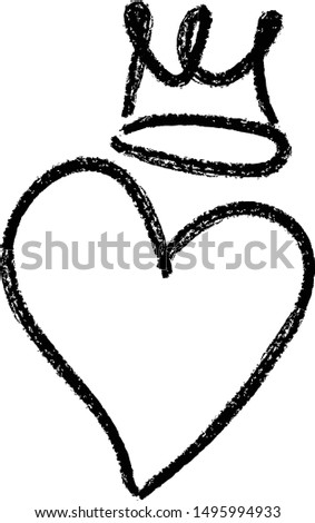 Heart Crown doodle hand drawn grunge simle illustrator