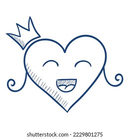 Heart in a crown. Doodle style Valentine's day illustration.