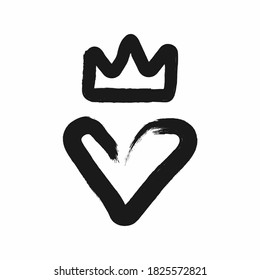 Heart   crown drawn by hand and rough brush  Grunge  sketch  graffiti  watercolor  ink  Simple vector illustration 