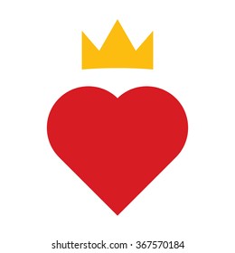 Heart and crown flat vector design red and yellow icon on white background