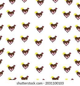 heart with crown with hat and chocolate illustration on white background. seamless pattern, hand drawn vector. doodle art for wallpaper, wrapping paper and gift, fabric, motif textile, backdrop. 