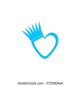 Heart crown icon flat. Blue pictogram on white background. Vector illustration symbol
