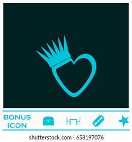 Heart crown icon flat. Blue pictogram on dark background. Vector illustration symbol and bonus icons