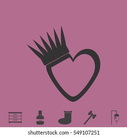 Heart crown icon flat. Simple vector grey pictogram and bonus symbol