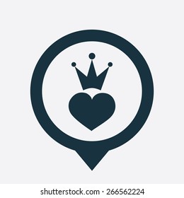 heart crown icon map pin on white background 