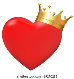 Heart In Crown, Isolated On White Background, Vector Illustration