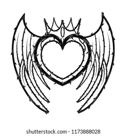 Heart crown shape of thorns, border for the Lent season, graphic element, black and white vector illustration.