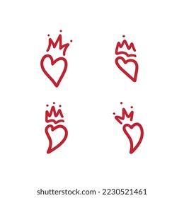 Heart and crown shape vector. Love illustration. Hand drawn design