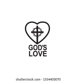 heart, crown of thorns and cross icon isolated on white background 