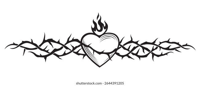 heart, crown of thorns and flame isolated on white background