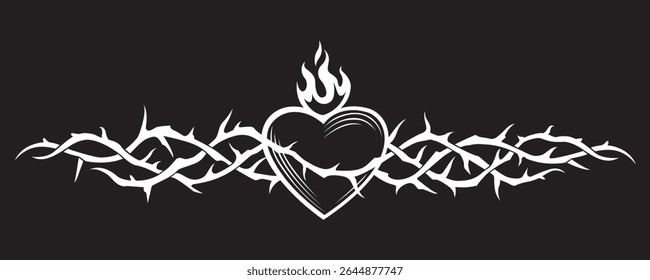 heart, crown of thorns and flame isolated on black background