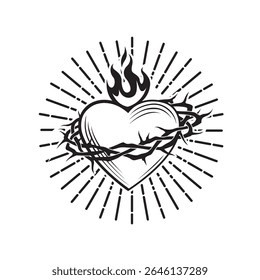 heart, crown of thorns and flame isolated on white background