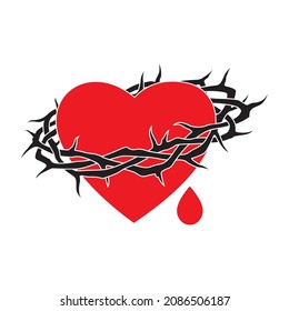 heart and crown of thorns icon isolated on white background 
