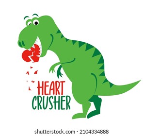Heart Crusher - funny hand drawn doodle, cartoon dino. Good for Poster or t-shirt textile graphic design. Vector hand drawn illustration. Happy Valentine's Day! svg