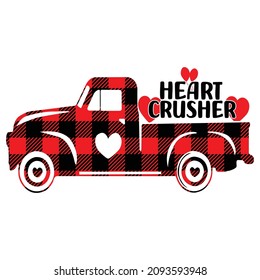 Heart crusher, Happy valentine shirt print template, Cute heart, Valentine car in heart, Car with plaid pattern, Valentine illustration