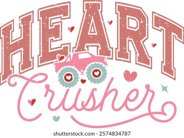 Heart Crusher - Happy Valentine's day T-shirt Design, Valentine Varsity T-shirt design, Retro Valentine, retro Varsity, Love Heart Vector file, boho varsity, boho design